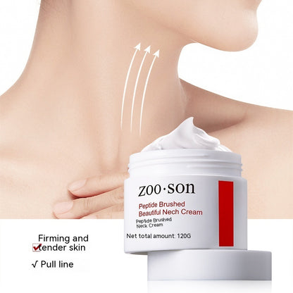 Woman applying zoo son peptide brushed neck cream for firming skin, FashionRay beauty product