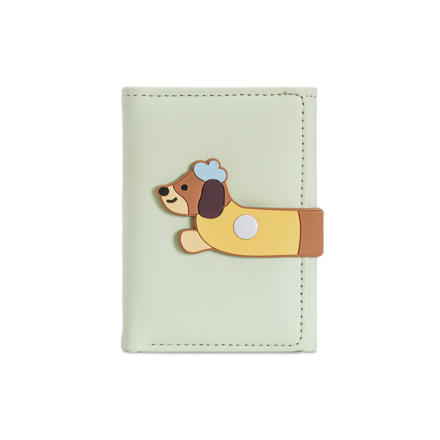 Cute pastel green wallet with cartoon dog clasp, trendy accessory at FashionRay