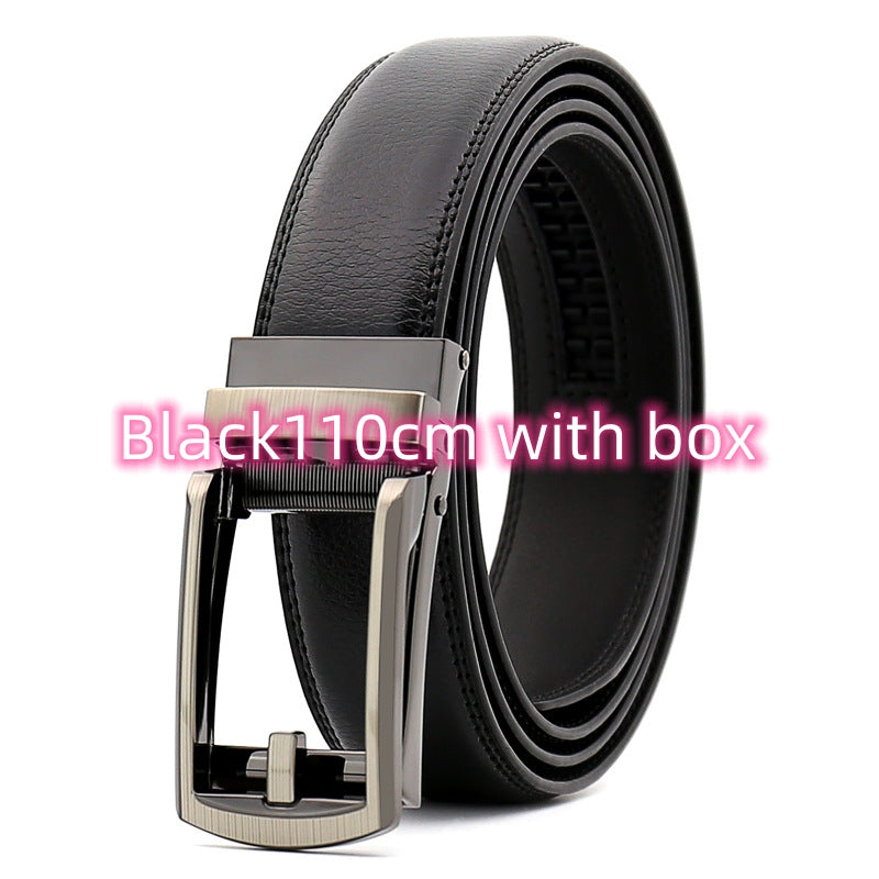 Black 110cm leather belt with silver buckle, FashionRay stylish men's accessory