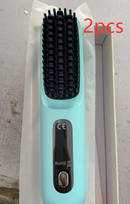 Mint green electric hair straightening brush with black bristles, 2pcs, FashionRay style