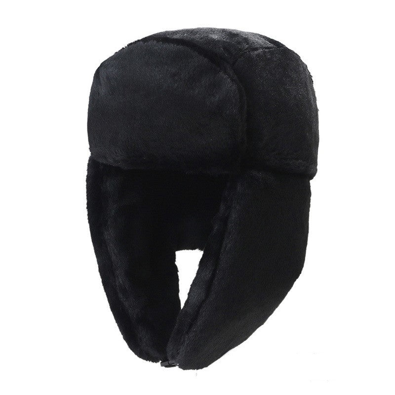 Black faux fur winter trapper hat from FashionRay, warm and stylish cold weather accessory