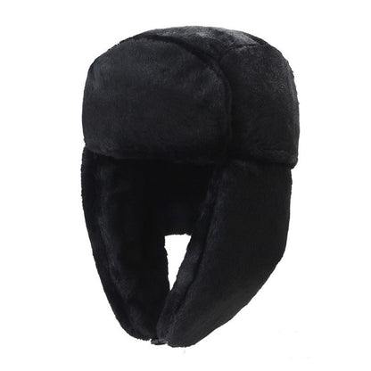Black faux fur winter trapper hat from FashionRay, warm and stylish cold weather accessory