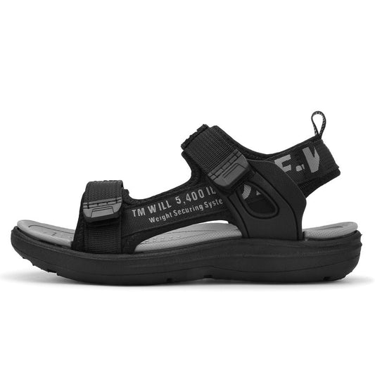 Black adjustable strap sandal with chunky sole, sporty style, FashionRay trendy footwear
