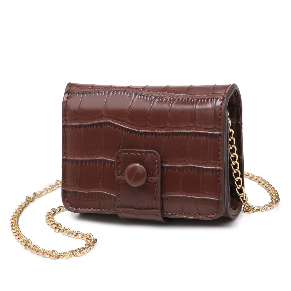 Brown crocodile pattern crossbody bag with gold chain strap, FashionRay trendy accessory