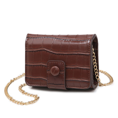 Brown crocodile pattern crossbody bag with gold chain strap, FashionRay trendy accessory