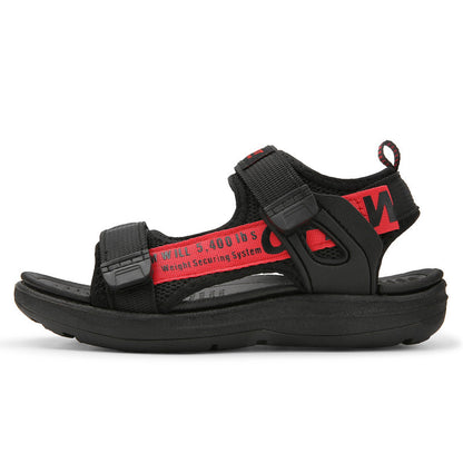 Black and red sporty sandal with adjustable straps, trendy FashionRay comfort footwear