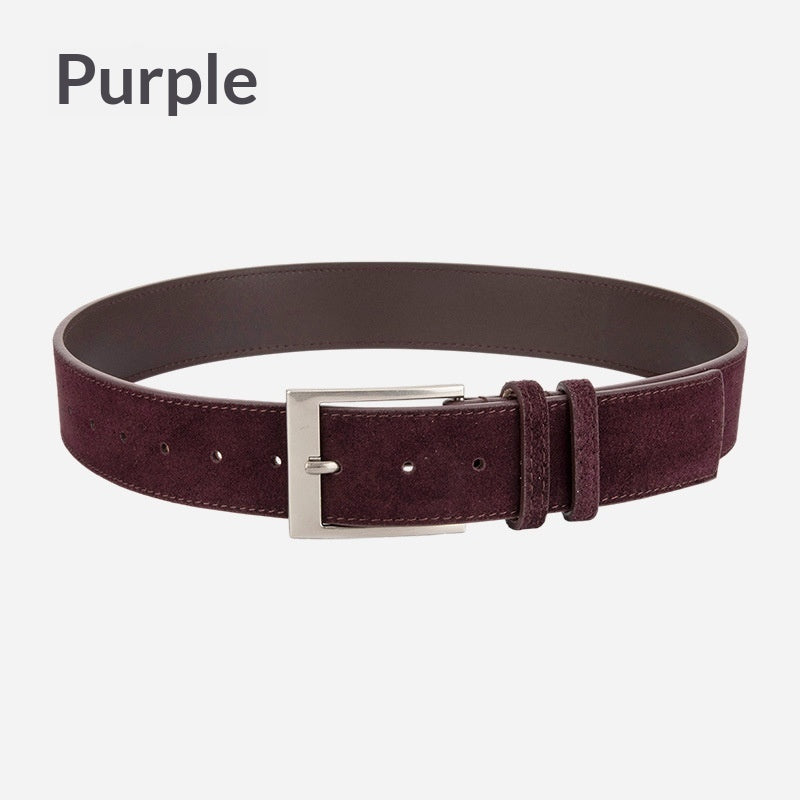 Purple suede belt with silver buckle on white background, FashionRay trendy accessory