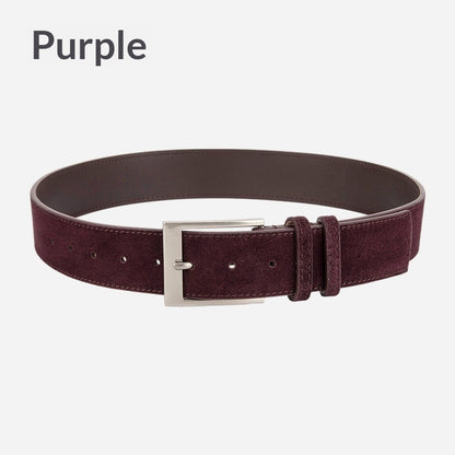 Purple suede belt with silver buckle on white background, FashionRay trendy accessory