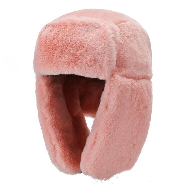 Soft pink faux fur winter trapper hat, cozy and trendy accessory from FashionRay