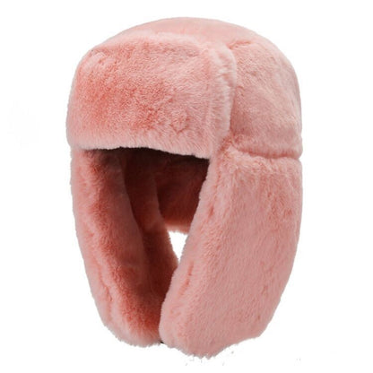 Soft pink faux fur winter trapper hat, cozy and trendy accessory from FashionRay