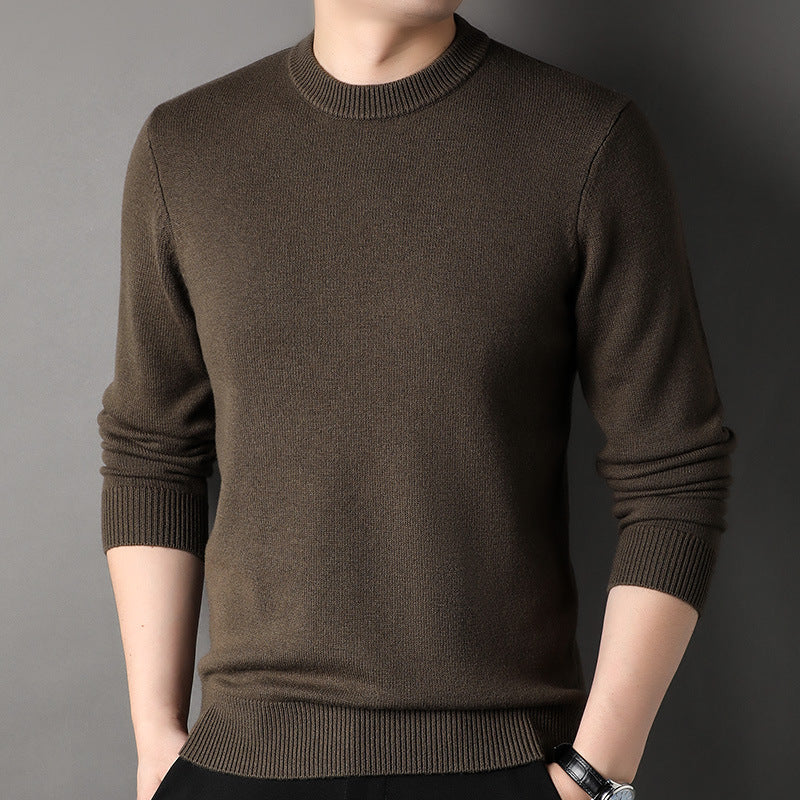 FashionRay men's brown crew neck knit sweater, long sleeves, stylish and comfortable fit