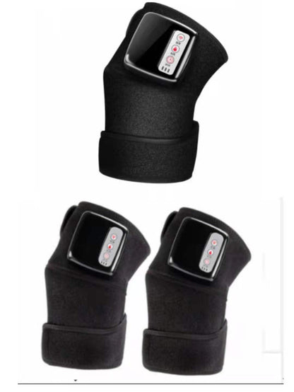 Black adjustable knee braces with digital heating pads for comfort and support, FashionRay.