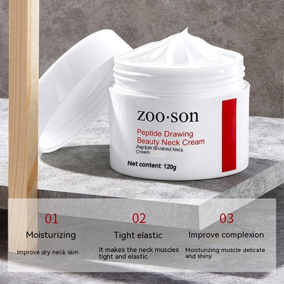 Zoo Son Peptide Drawing Beauty Neck Cream jar on a stone surface, skincare product for neck moisturizing