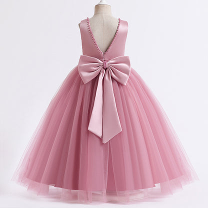 Pink tulle ball gown dress with satin bow, FashionRay trendy girls' fashion