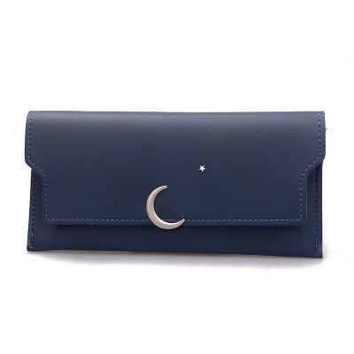 Blue wallet with crescent moon and star design, trendy accessory from FashionRay