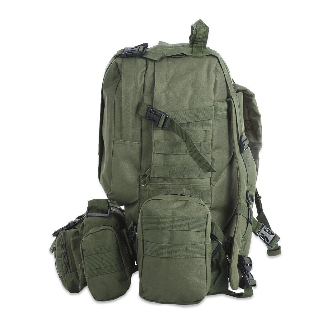 Olive green tactical backpack with multiple compartments and buckles, FashionRay durable gear