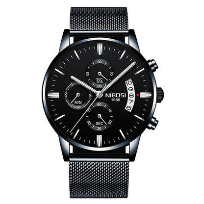 Men’s black stainless steel chronograph watch with mesh band from FashionRay