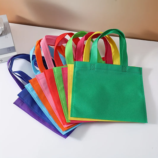 Colorful reusable tote bags on a desk, eco-friendly fashion accessory at FashionRay
