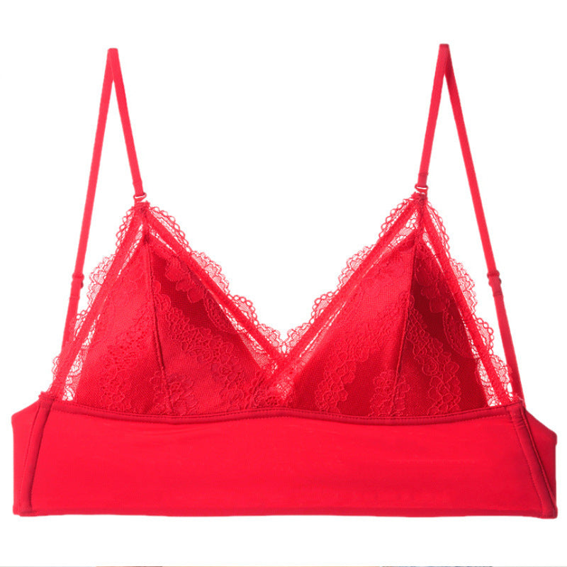 Red lace bralette with thin straps, trendy lingerie from FashionRay