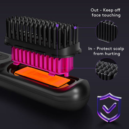 Close-up of hair styling tool brush head with safety tips, heat protection design, FashionRay