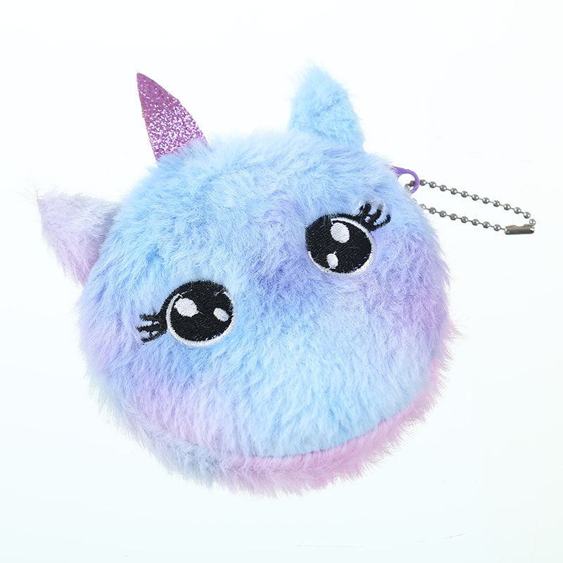 Plush pastel unicorn keychain with glitter horn, cute eyes, and fluffy texture from FashionRay