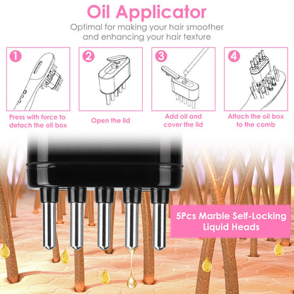 Oil applicator comb with 5 self-locking liquid heads, step-by-step hair care guide, FashionRay