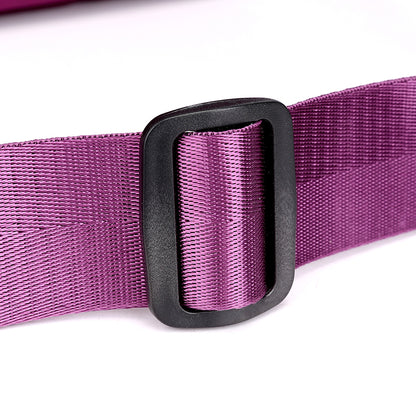 Close-up of a purple nylon belt with black buckle, FashionRay stylish accessory