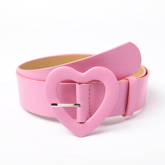 Trendy pink belt with heart-shaped buckle, stylish accessory from FashionRay