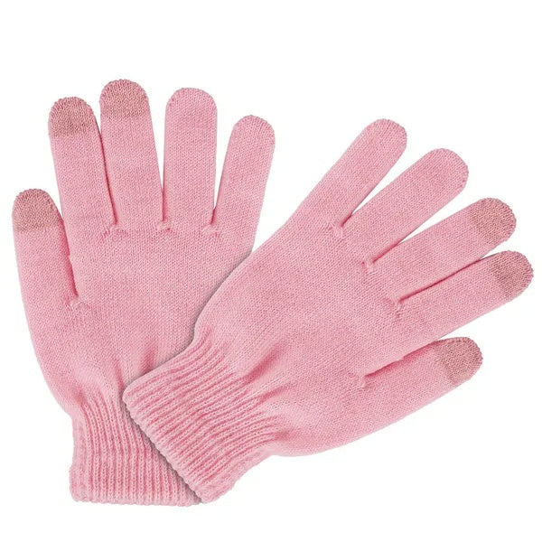Pink knit touchscreen gloves with ribbed cuffs, stylish and comfortable from FashionRay