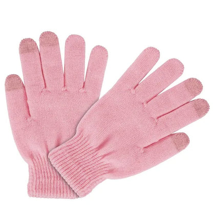 Pink knit touchscreen gloves with ribbed cuffs, stylish and comfortable from FashionRay