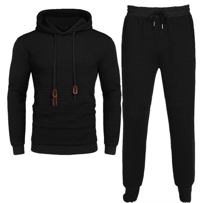 Black textured hoodie and jogger set, trendy loungewear from FashionRay