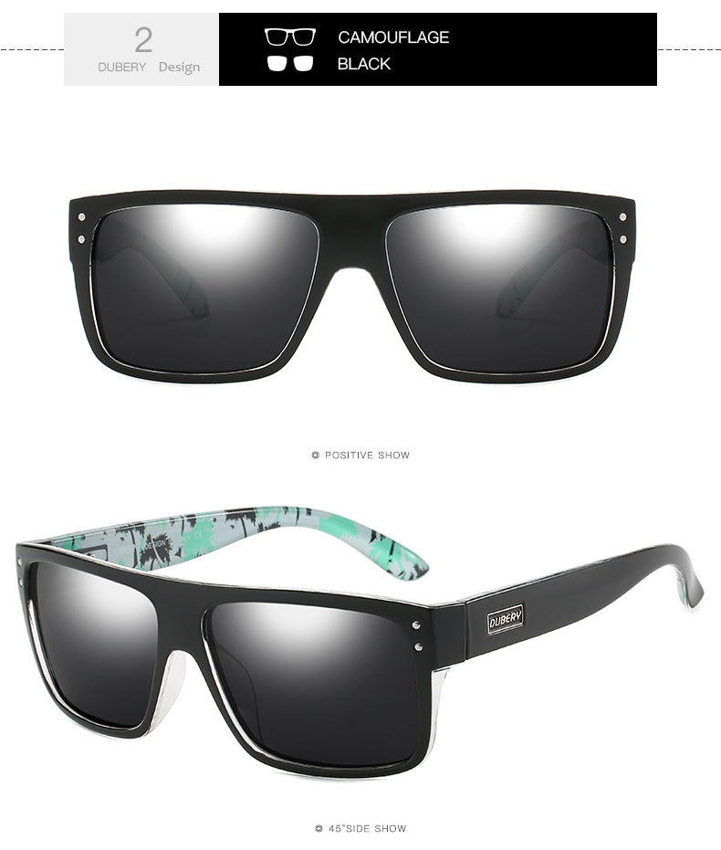 FashionRay black camouflage sunglasses with mirrored lenses and modern square frames