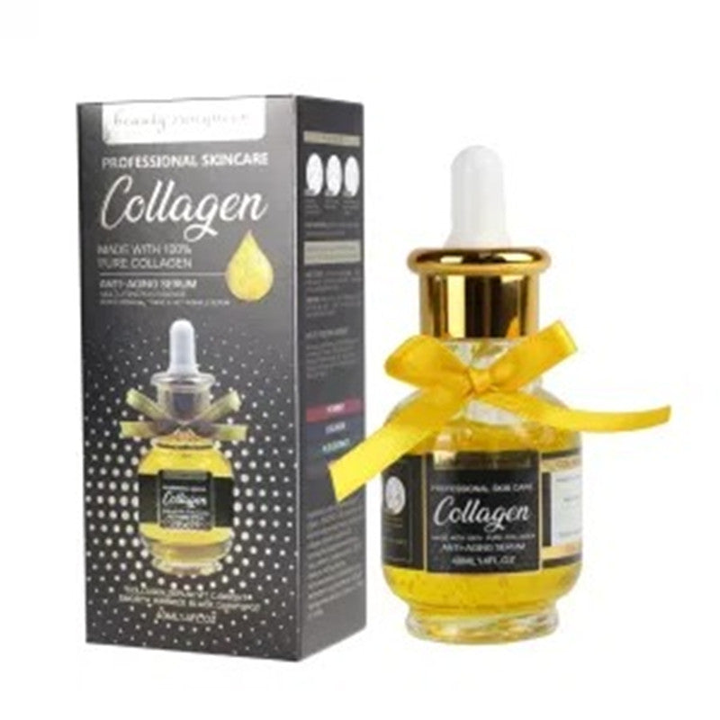 Collagen anti-aging serum with gold bow and box, premium skincare at FashionRay