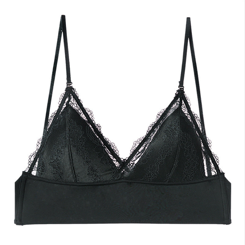 Black lace bralette with thin straps, trendy lingerie from FashionRay