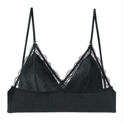 Black lace bralette with thin straps, trendy lingerie from FashionRay