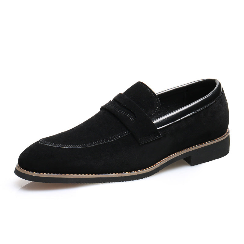 Black suede loafer with low heel and contrast stitching, FashionRay stylish men's shoe