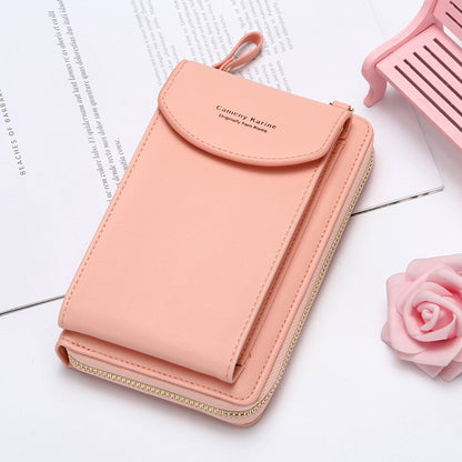 Pastel pink wallet with zipper and flap, feminine accessory on FashionRay, styled with flower decor