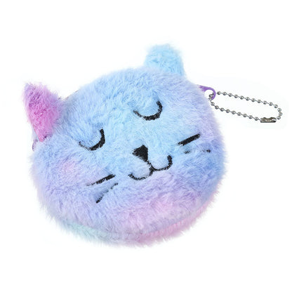 Plush pastel cat face coin purse with zipper and keychain from FashionRay