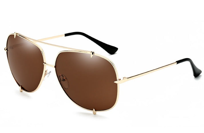 Gold frame aviator sunglasses with brown lenses from FashionRay on white background