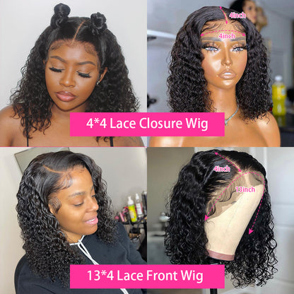 FashionRay curly 4x4 lace closure wig and 13x4 lace front wig on models and mannequins