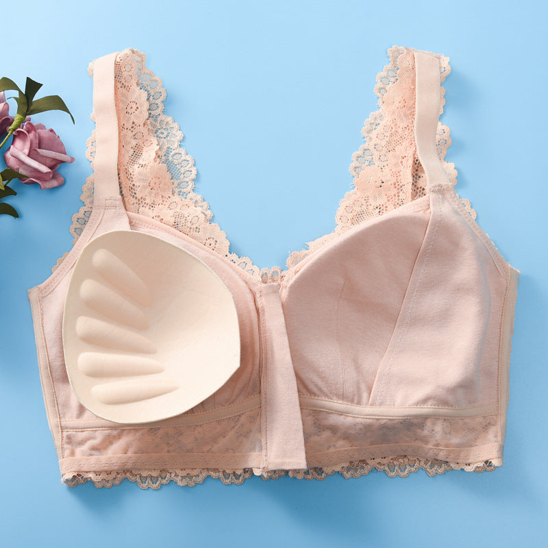 FashionRay soft pink lace bralette with removable cup insert on blue background
