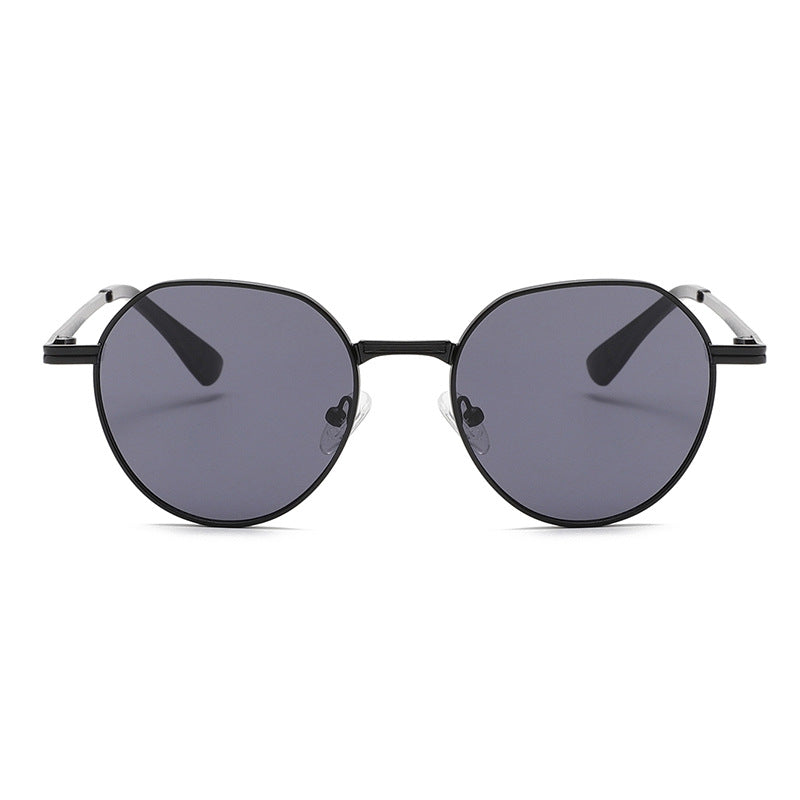 Trendy round black sunglasses with dark lenses, minimalist design, FashionRay style