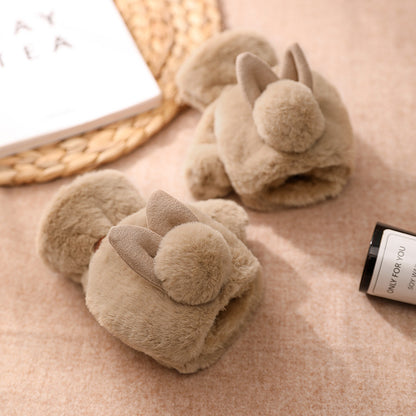 Cozy beige bunny ear slippers on soft fabric, FashionRay comfy cute footwear