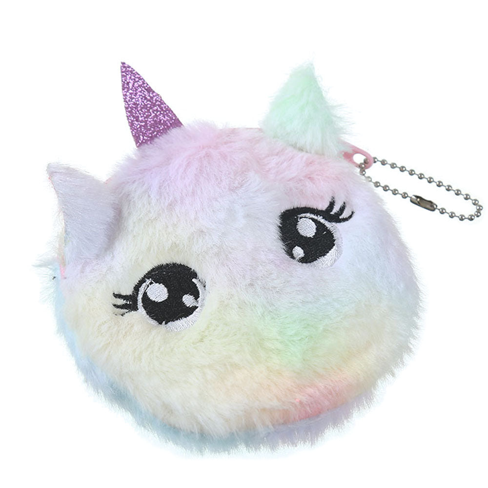 Plush pastel unicorn coin purse with glitter horn and keychain, FashionRay trendy accessory