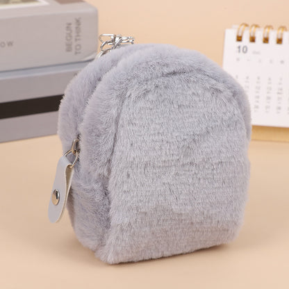 Soft grey faux fur mini backpack with silver chain strap, FashionRay trendy accessory