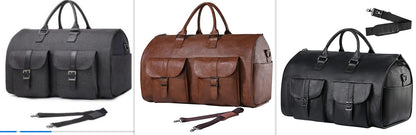 FashionRay travel duffle bags in gray, brown, and black with front pockets and removable straps