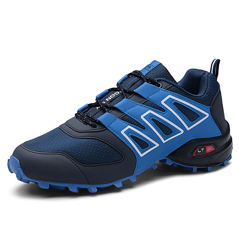 Men's blue athletic sneaker with rugged sole, sporty design from FashionRay
