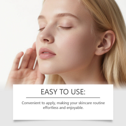 Woman with clear skin enjoying skincare application, FashionRay easy to use beauty routine