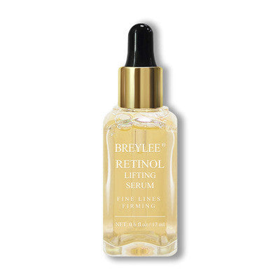 BREYLEE Retinol Lifting Serum bottle with gold dropper, skincare product on white background