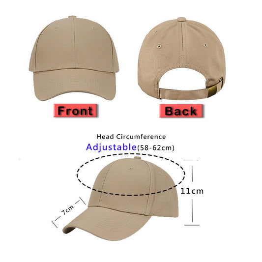 Beige adjustable baseball cap, front and back views, size details, FashionRay casual style